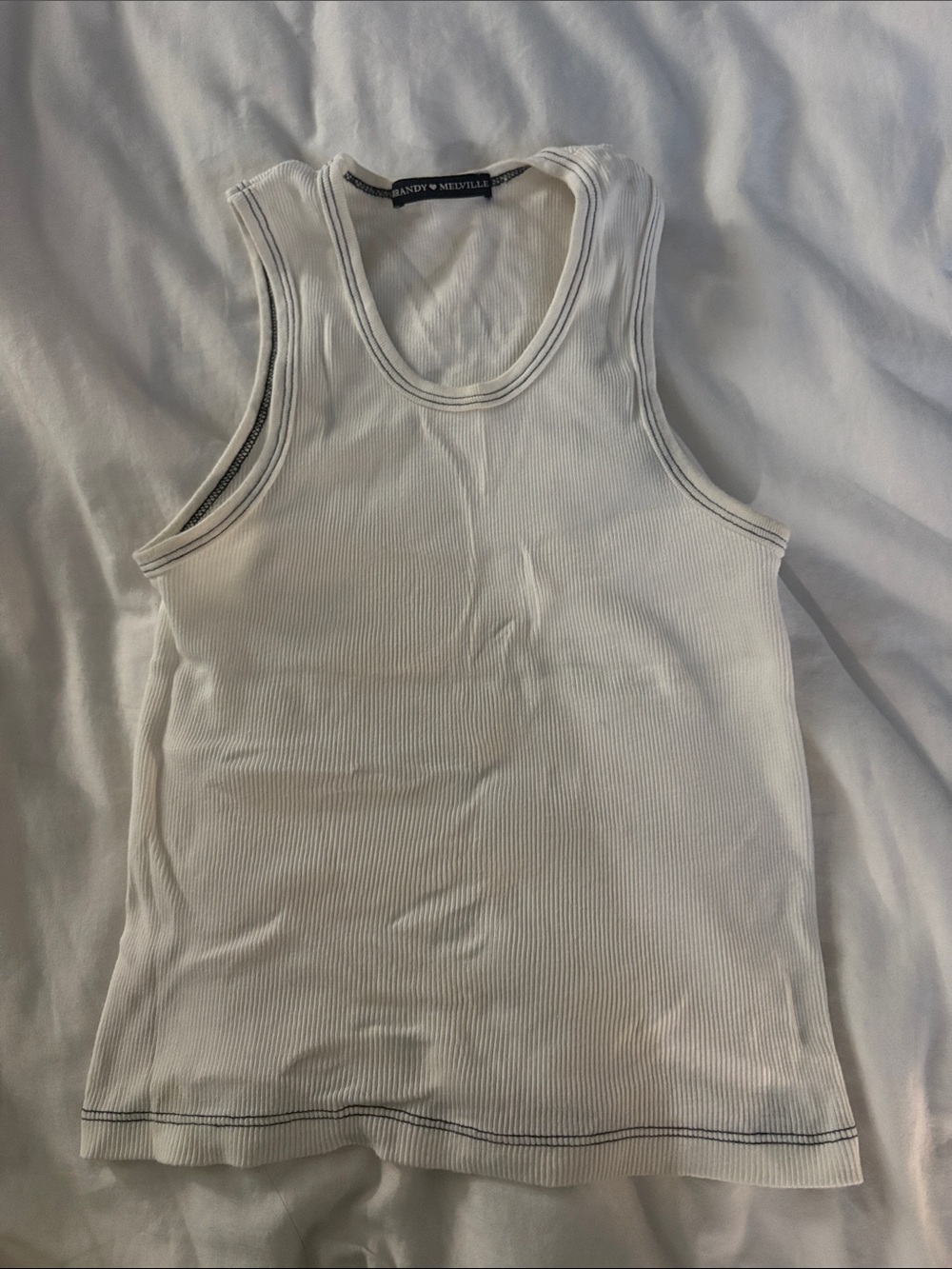Brandy Melville Off-White Ribbed Tank with Contrast Stitching